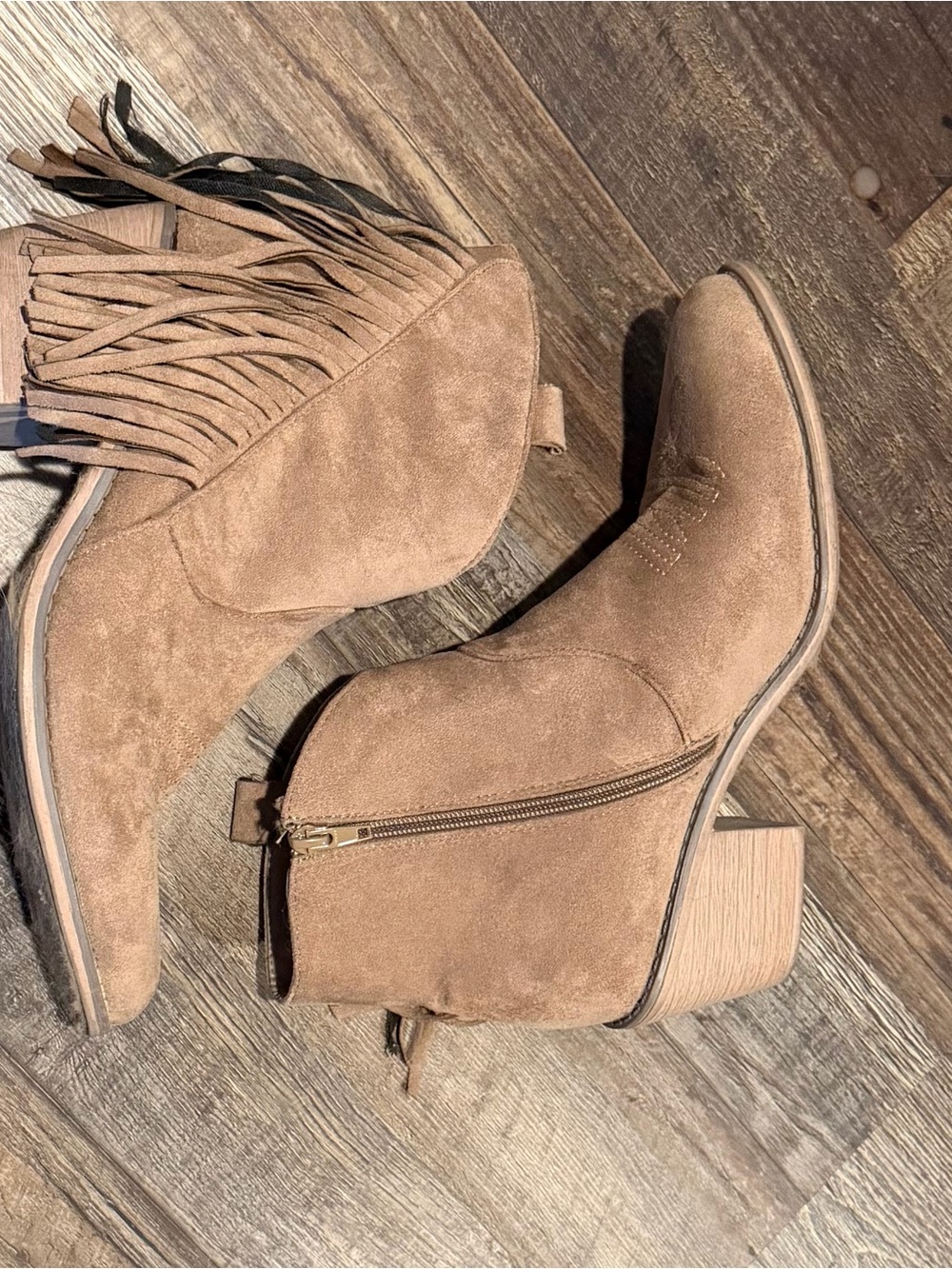Pierre Dumas Tan Suede Fringe Ankle Boots